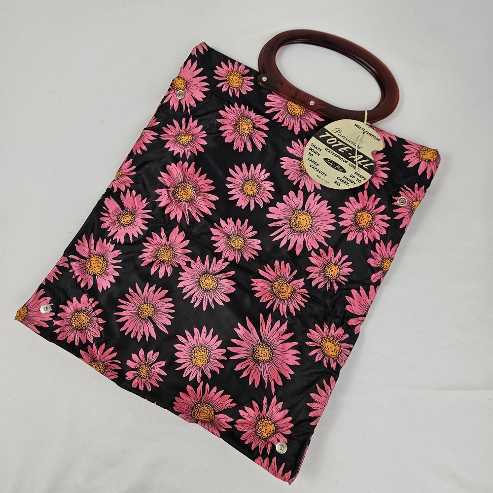 Vintage 70s MCM Lady's Pride Bag Jumbo Tote All Mod Floral Purse Lucite Handle